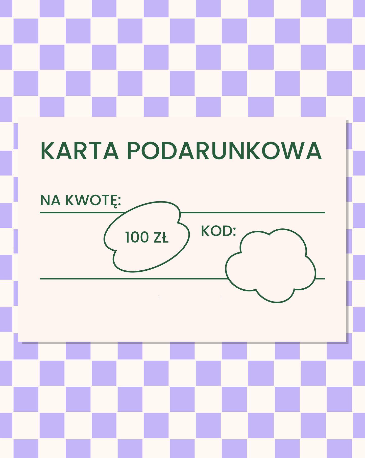 Tył cyfrowej karty podarunkowej, na kwotę 100 złotych.