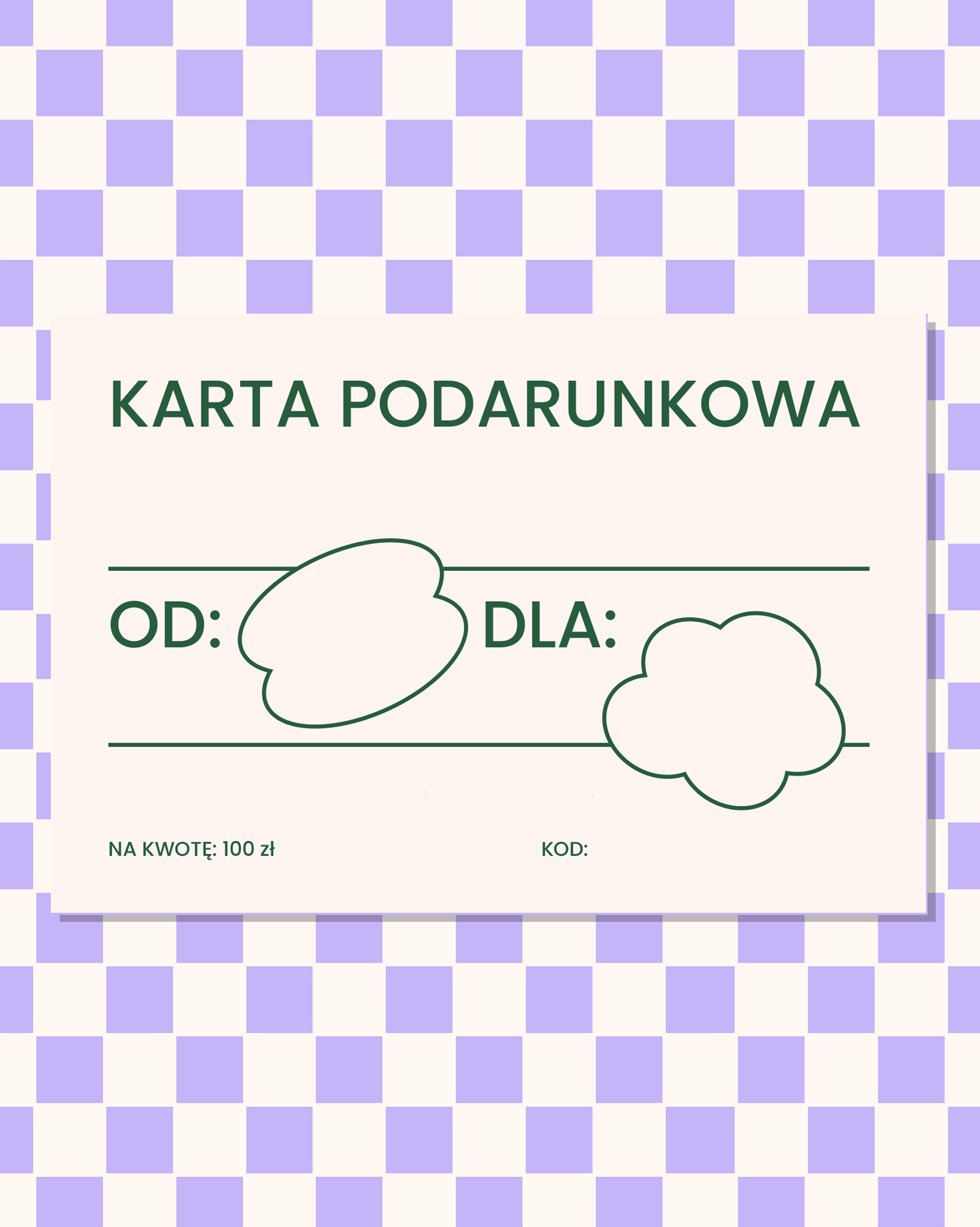 Tył drukowanej, papierowej karty podarunkowej, na kwotę 100 złotych.