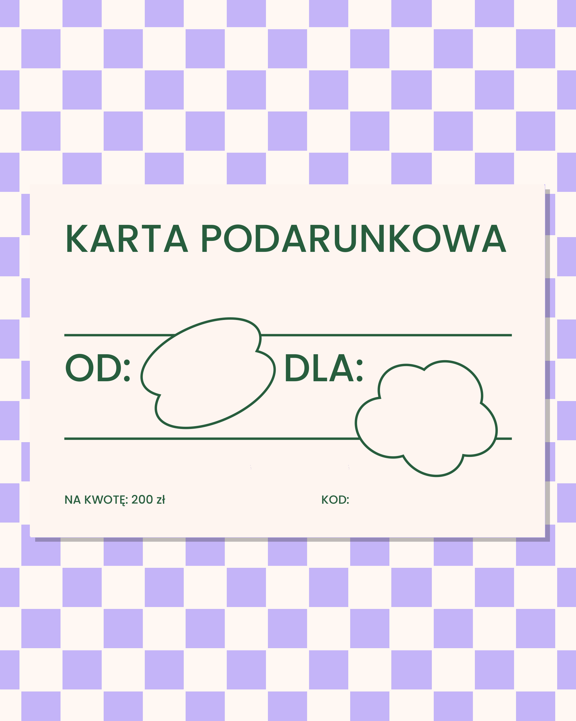 Tył drukowanej, papierowej karty podarunkowej, na kwotę 200 złotych.