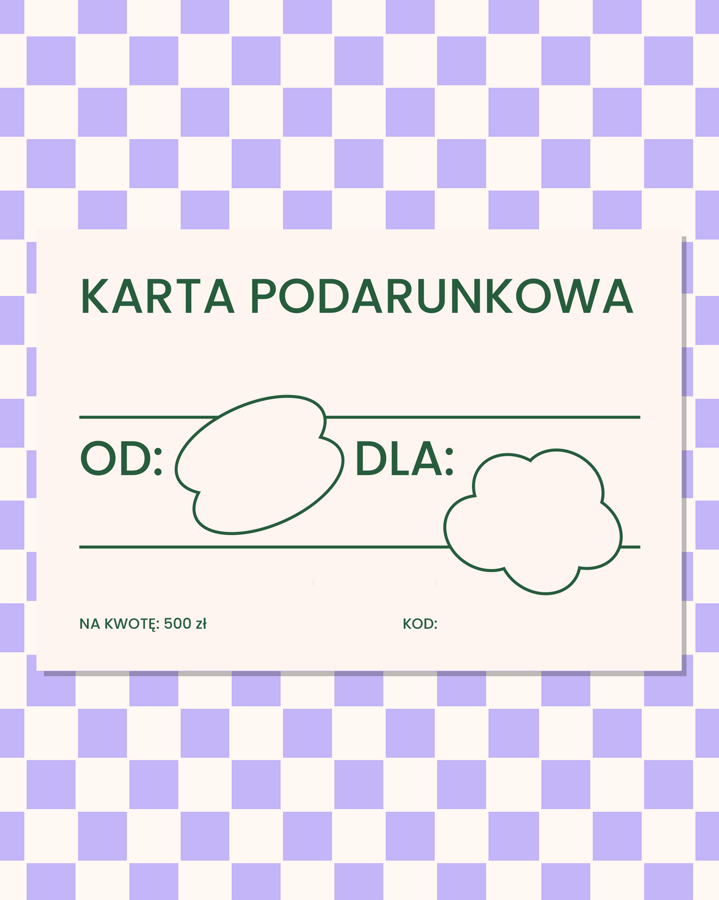 Tył drukowanej, papierowej karty podarunkowej, na kwotę 500 złotych.
