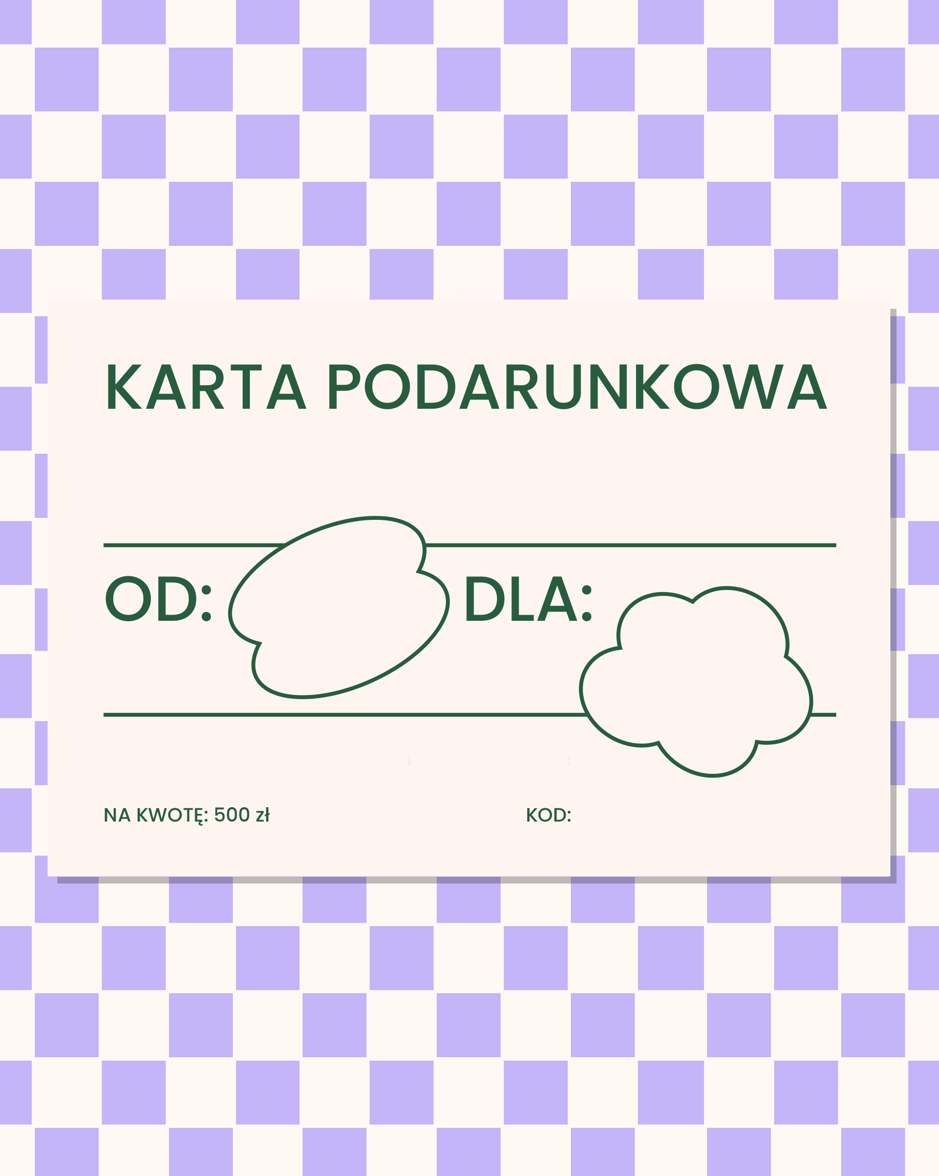 Tył drukowanej, papierowej karty podarunkowej, na kwotę 500 złotych.