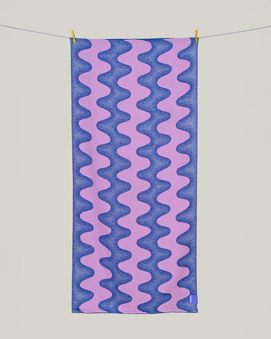 niebiesko-różowy ręcznik plażowy FALE