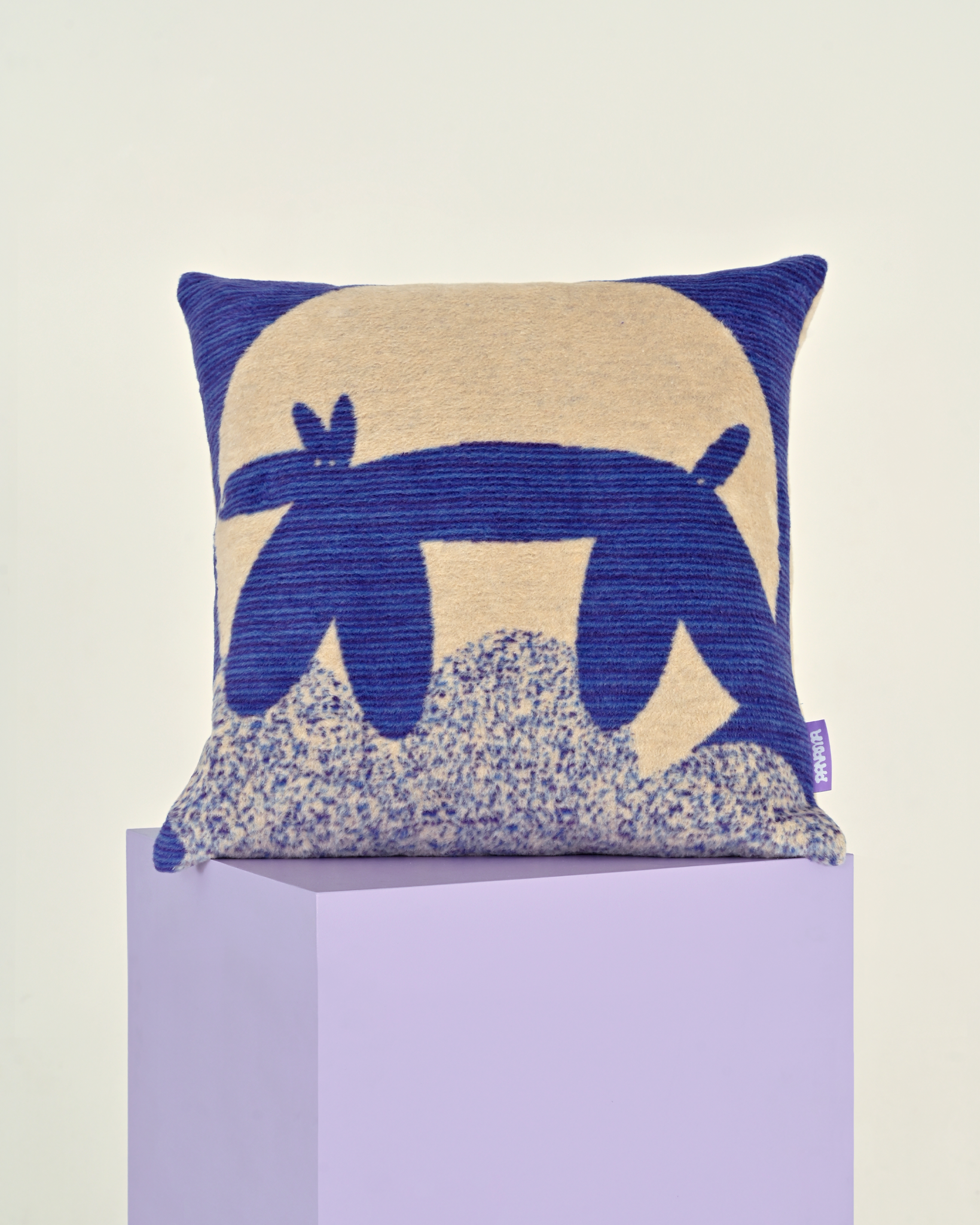 Bawełniana poszewka żakardowa Niebiańskie pieski, beżowo - niebieska, tył